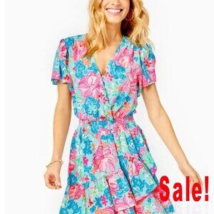 Lilly Pulitzer Maryanne Flutter Sleeve Stretch Surf Blue Lucious Lion 4 Mfg$218